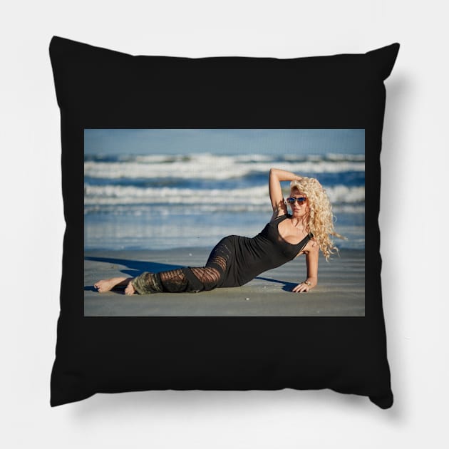 Beautiful woman on the beach Pillow by naturalis