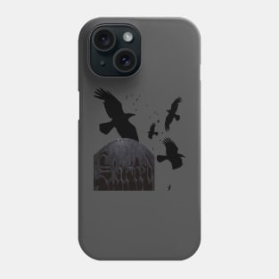 Sacred Gothic Text Gravestone With Crows and Ravens Phone Case