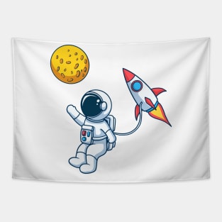 Astronaut With Rocket Towards The Moon Tapestry