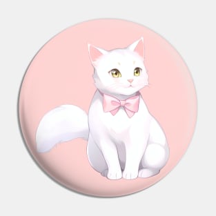 White Kitty with a Pink Bow Pin