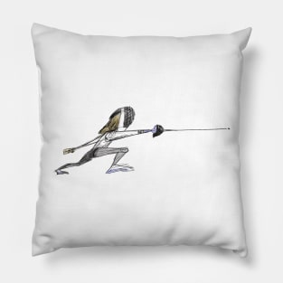 Fencing Girl Watercolor Illustration Pillow