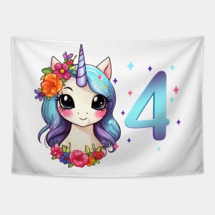 I am 4 with unicorn - girl birthday 4 years old Tapestry