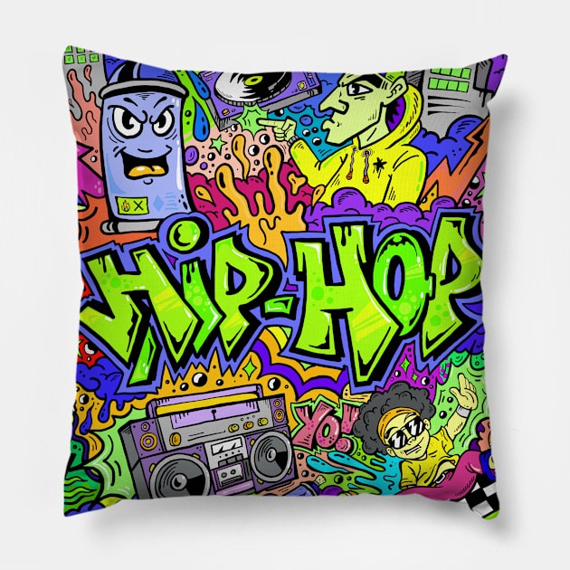 Hip Hop Music Graffiti Pillow by MARK ASHKENAZI