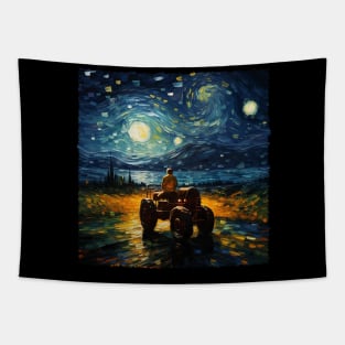 Barnyard Bliss Farmer's Fantasy Tractor And Farmer Starry Night Tapestry