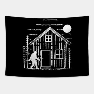 Bigfoot Cabin in the woods Tapestry