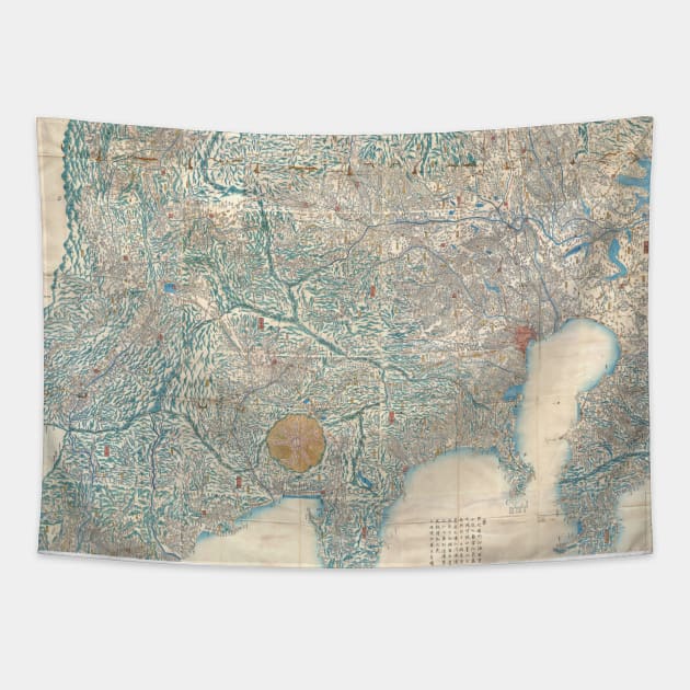 Vintage Map of Tokyo and Mt. Fuji Japan (1843) Tapestry by Bravuramedia