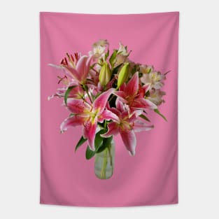 Pink Lily Flowers Bouquet Tapestry