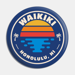 Retro Waikiki Beach Honolulu Hawaii Vintage Beach Emblem Pin