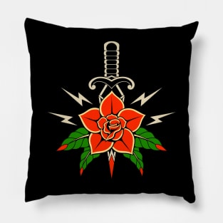 VINTAGE KNIFE AND ROSE Pillow