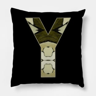 Letter Y Monogram Initial Olive Green Pearl White Aesthetic Abstract Pattern Painting On Canvas Pillow