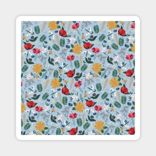 Pretty Colorful Wild Floral Light Blue Design Magnet