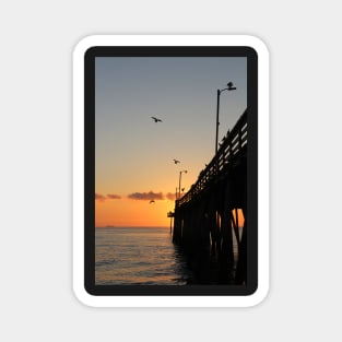 Virginia Beach Pier with flying Seagulls at Sunrise Magnet