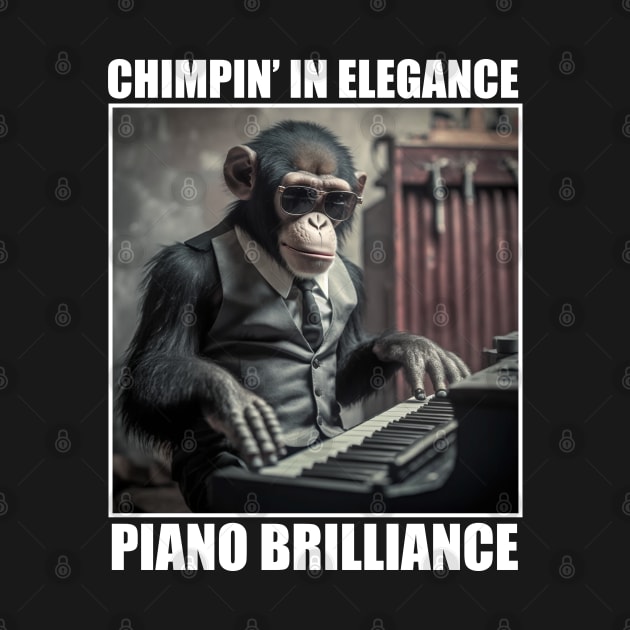 Chimpin' in Elegance, Piano Brilliance Funny Chimpanzee Musician by Merchweaver