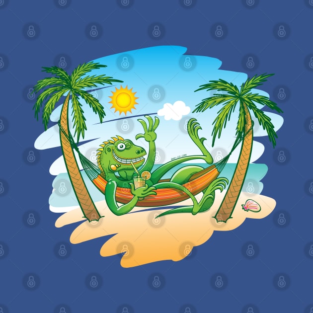Lazy iguana relaxing in a hammock at the beach by zooco