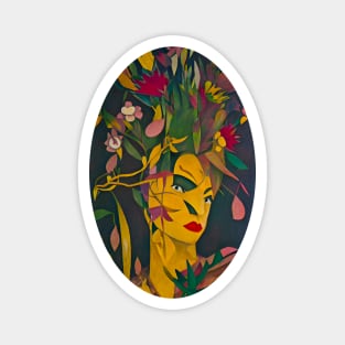 Contemporary Abstract Woman with Flowers for Hair Art Magnet