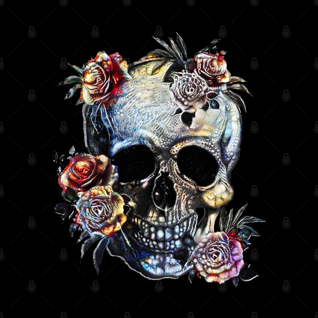 Skull and pink roses, sugar skulls and roses by Collagedream