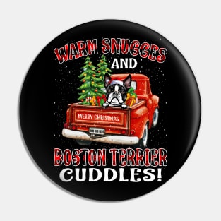 Warm Snuggles And Boston Terrier Cuddles Ugly Christmas Sweater Pin