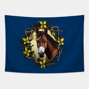 Mule Surrounded By A Wreath Of Yellow jessamine Tattoo Style Art Tapestry