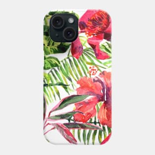 Tropical Background. watercolor tropical leaves and plants Phone Case