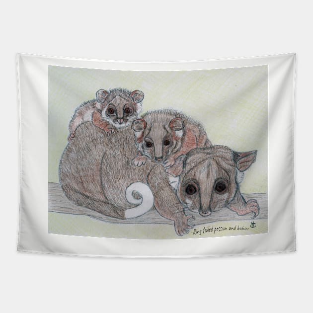 Ring-tailed possum and babies Tapestry by Acetry99