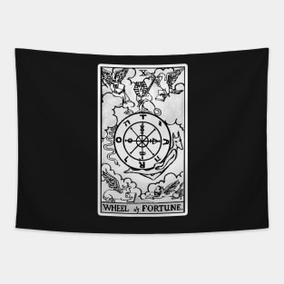 X. Wheel of Fortune Tarot Card | Black and white Tapestry