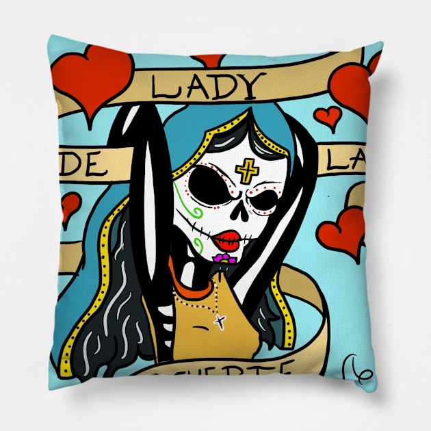 Lady De La Muerte Pillow by VivaVeedo