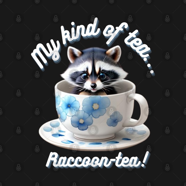 Cute Raccoon Blue Floral Tea Cup And Saucer by SweetPawsnClaws