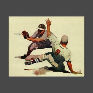 Vintage Sports Baseball, Player Sliding Safe into Home Plate T-Shirt