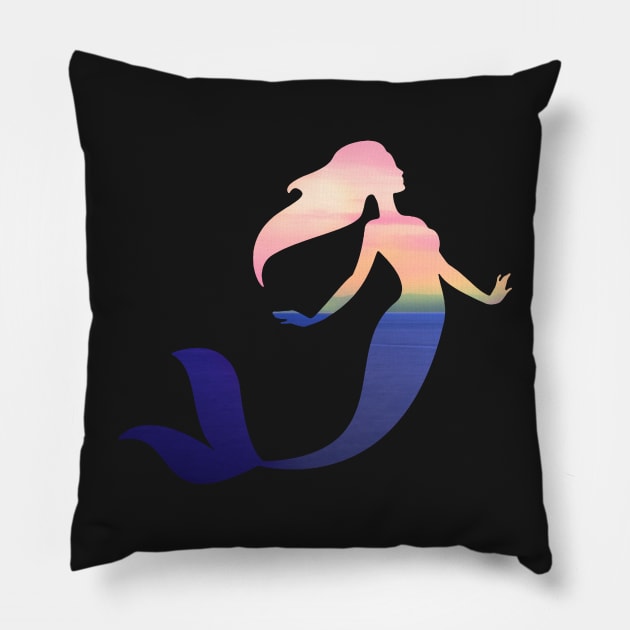 Ocean landscape in mermaid silhouette Pillow by 2dsandy