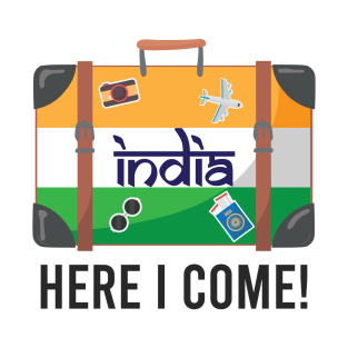 India Here I Come. India Travel India Flag Suitcase Design T-Shirt