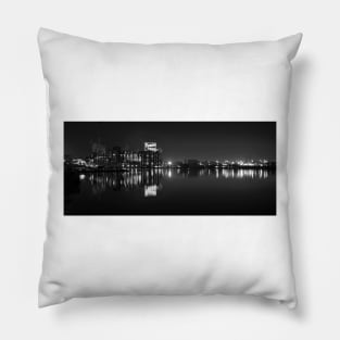 Sugar Glow B&W - The Domino Sugar Plant on the Inner Harbor in Baltimore, Maryland Pillow