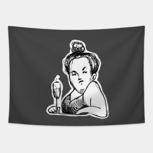 lady with glass of wine Tapestry