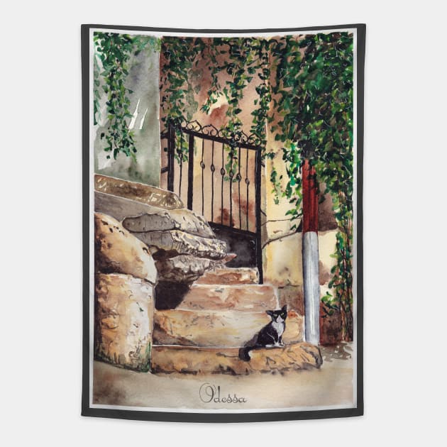 Odessa. Cat in the yard. Ukraine. Tapestry by feafox92