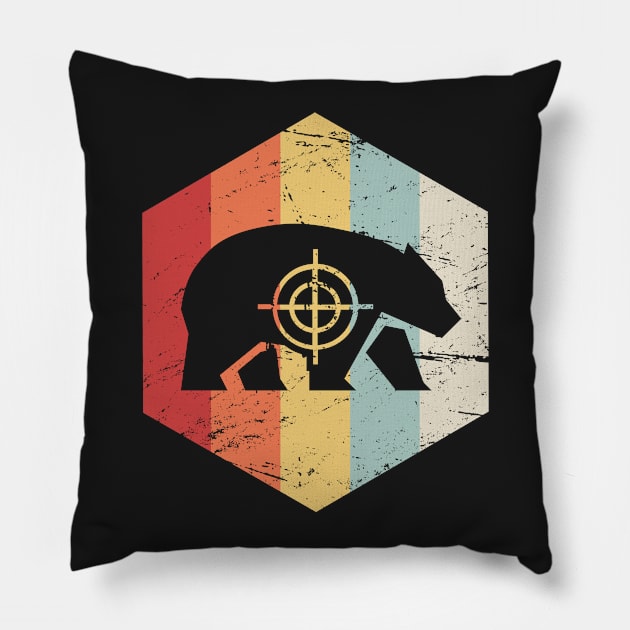 Retro Vintage Bear Hunter Icon Pillow by MeatMan