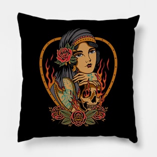 Girl Skull Horror Pillow