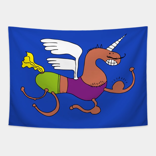 A MANLY AND STRONG FLYING UNICORN Tapestry by CliffordHayes