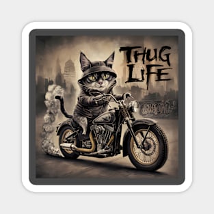 Thug Life Cat Riding Motorcycle Magnet