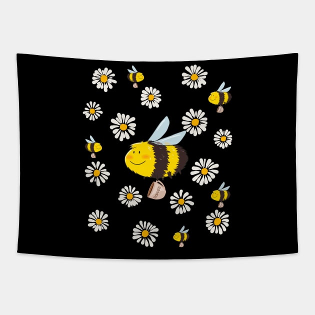 Daisy Chamomile Bees & Marguerites Daisies Flower Gardeners Tapestry by Ai Wanderer