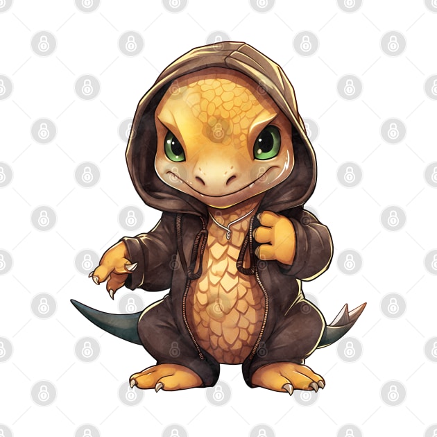 Komodo Dragon Wearing Hoodie by Chromatic Fusion Studio