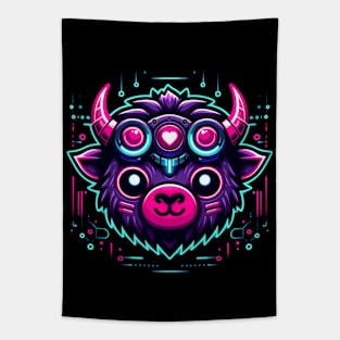 neon cyberpunk bison graphic Tapestry