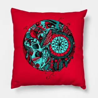 Turqred Skull and Dreamcatcher Circle Pillow