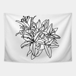 Stargazer Lily Flowers Line Drawing Tapestry