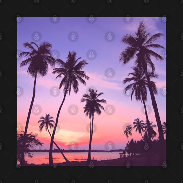 Palm Trees Ocean Sunset Silhouette by Felicity-K