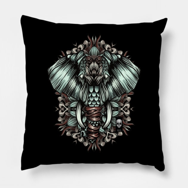 Elephant with flowers Pillow by fakeface