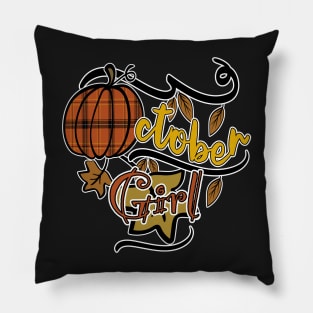 October Girl, Plaid Pumpkin, Vintage Fall Pillow