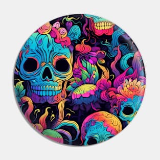 Psychedelic skulls in pattern Pin