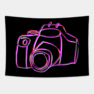 Minimal Pink Camera Line Art Tapestry