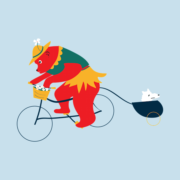 Cycling Bear with dog by whyitsme