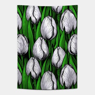 White tulips with green leaves Tapestry