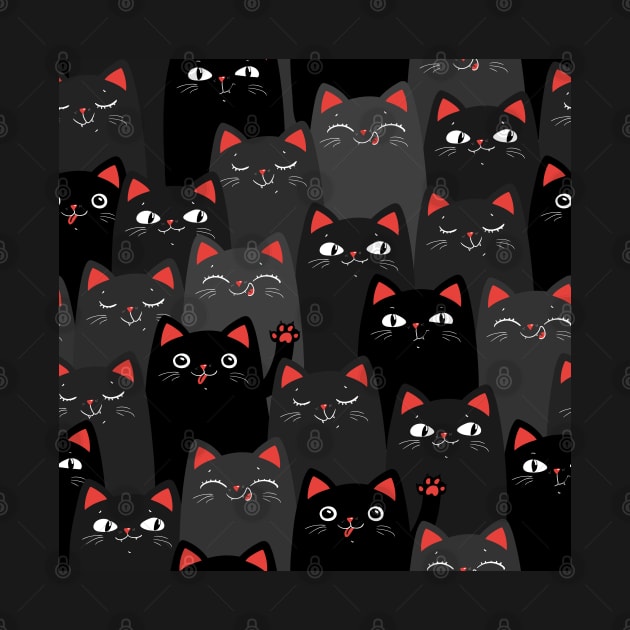 happy black cats seamless pattern by Marysha_art